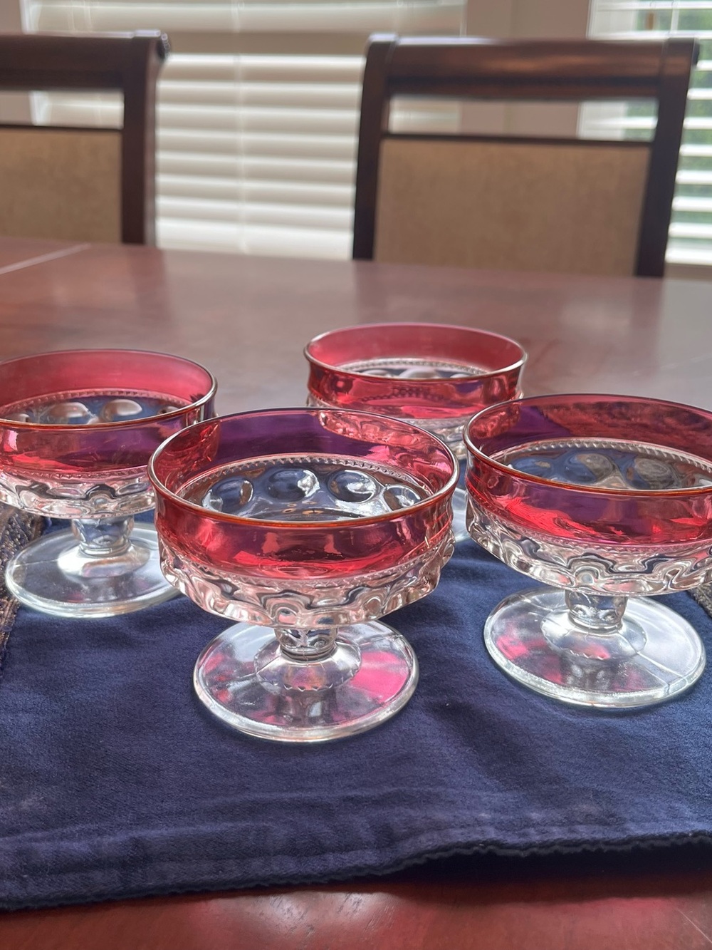 Vintage Ruby Red Rim Glass Dessert Coupes - Set of 4